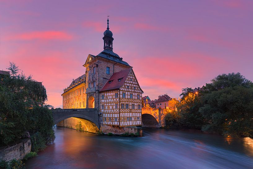 Zonsondergang bij het oude stadhuis in Bamberg, Beieren, Duitsland van Henk Meijer Photography