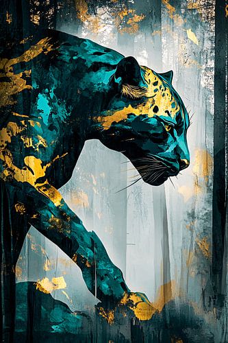 Abstracte panter in teal en goud