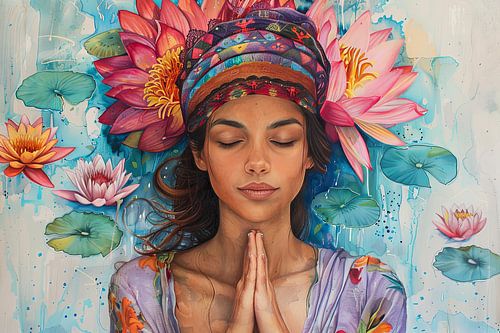 woman with lotus flowers