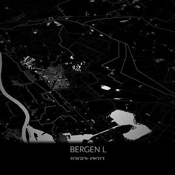 Zwart-witte landkaart van Bergen L, Limburg. van Rezona