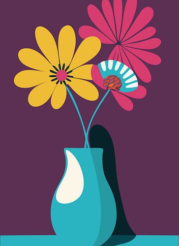 Retro Vaas met Bloemen