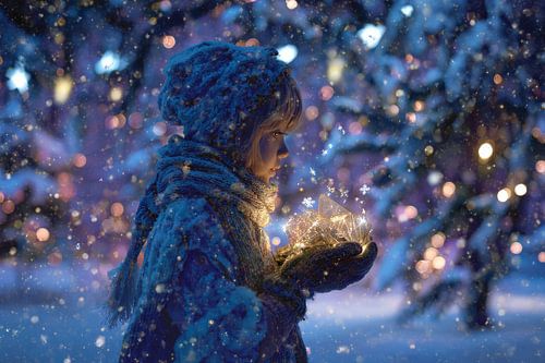 Child with Light Crystals Magic Winter Moment