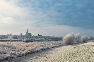 View on Kampen and river IJssel in winter in Holland