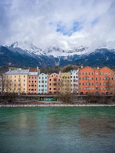 Innsbruck - Blick vom Marktplatz über die Inn zur Nordkette