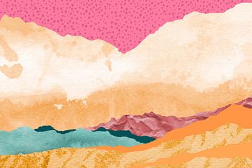 Collage: abstract landschap in frisse kleuren. Boho stijl. van Studio Allee