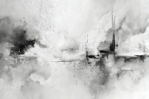 Paysage abstrait en noir et blanc avec des lignes sur Joriali Art abstrait