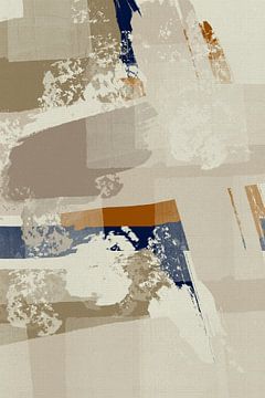 Modern abstract in neutraal beige, oranje en blauw van Dina Dankers