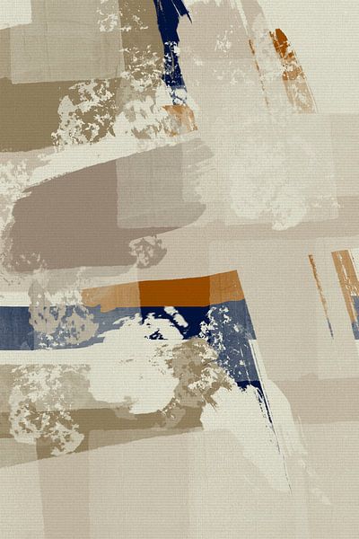 Modern abstract in neutral beige, orange and blue by Dina Dankers