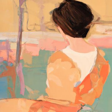 Abstract portret in terra en pastelkleuren van Studio Allee