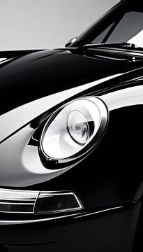 Porsche Close-up - Minimalistische Zwart-Wit Kunst von Surreal Media