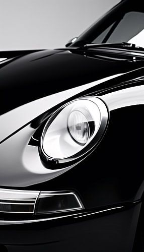 Porsche Close-up - Minimalistische Zwart-Wit Kunst