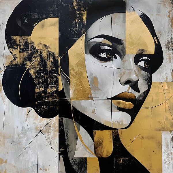 Portrait d'une femme, abstrait &#039;Golden Perspective&amp;#039 ; par Color Square
