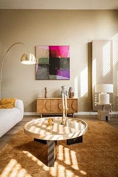 Klantfoto: Abstract schilderij in warme kleuren (gezien bij vtwonen) van Studio Allee