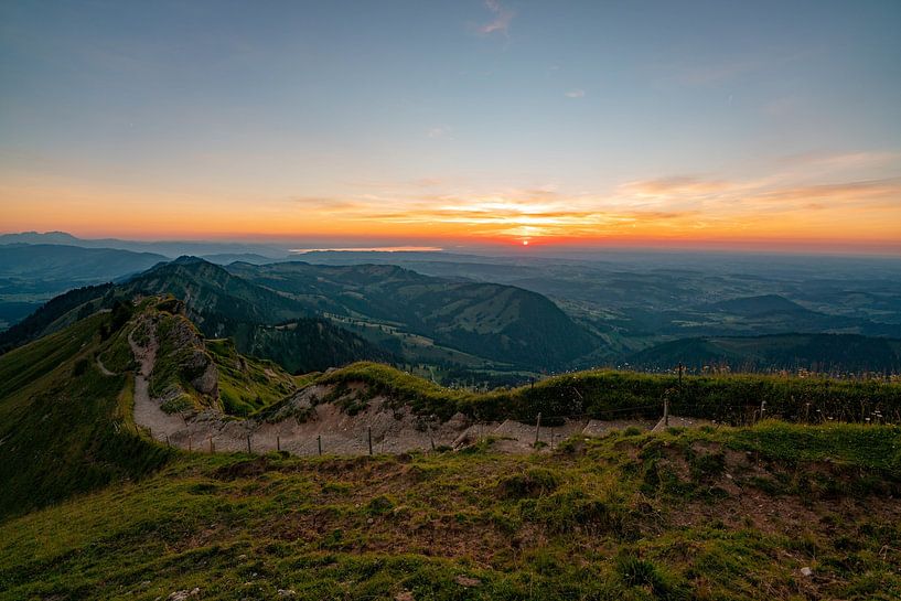 Sunset on the Hochgrat towards Lake Constance by Leo Schindzielorz
