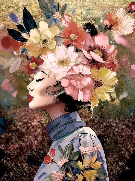 Portrait moderne d'une femme avec des fleurs par Studio Pieternel