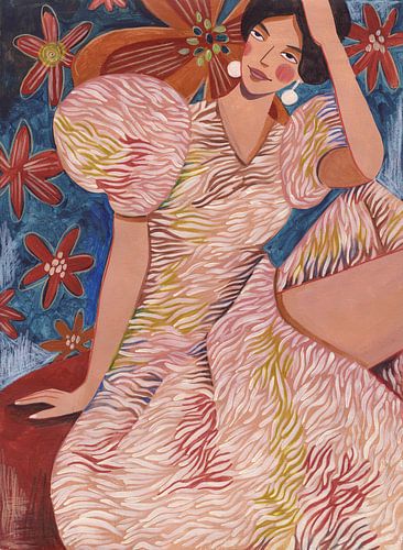 Frau im gestreiften Kleid