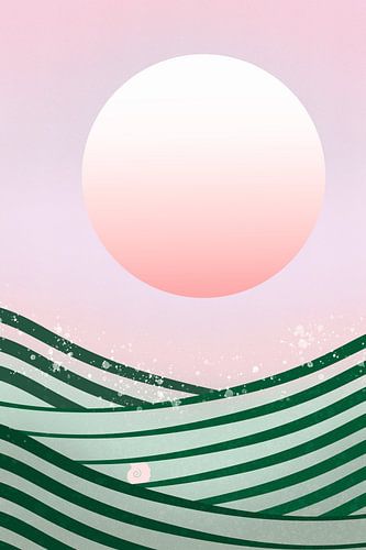 Abstracte golven in groen en roze 2