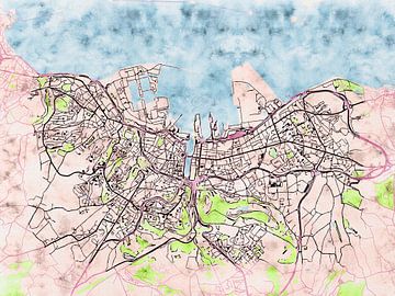 Kaart van Cherbourg-en-Cotentin in de stijl 'Soothing Spring' van Maporia