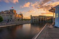 Sunset over the Reichstag building in Berlin