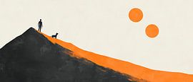 Man and dog on an orange-coloured dune by Poster Art Shop
