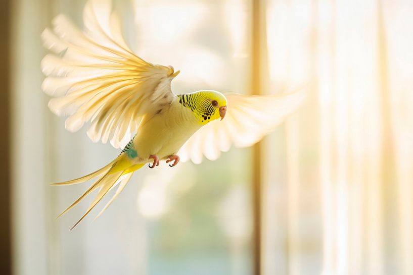 Beautiful budgerigar in flight by Poster Art Shop