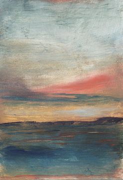 Geheugen, origineel abstract olieverfschilderij van een warme zonsondergang, lijkend op een vinta van Marija Stefanovic