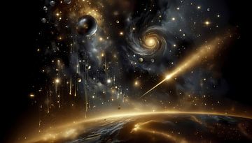 Zwart-gouden ruimtekunst: kosmische elegantie van ButterflyPix