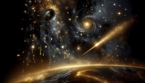 Zwart-gouden ruimtekunst: kosmische elegantie