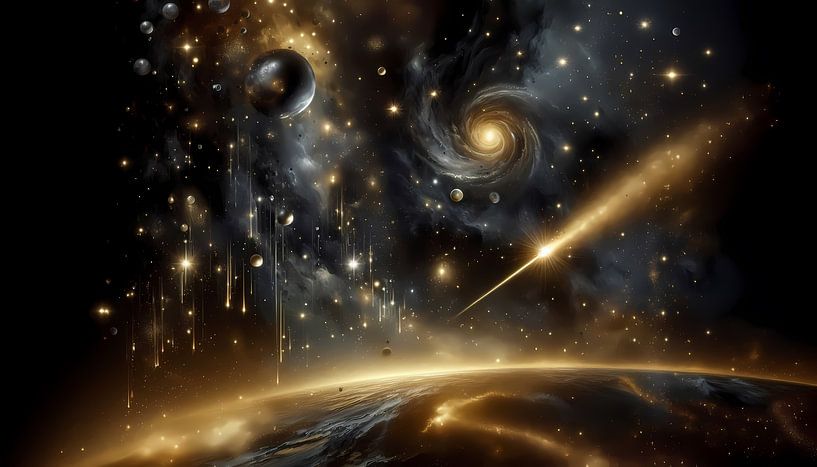 Schwarz-Goldene Weltraumkunst: Kosmische Eleganz von ButterflyPix