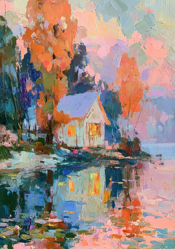 An idyllic house by the lake with colourful autumn trees by Niklas Maximilian