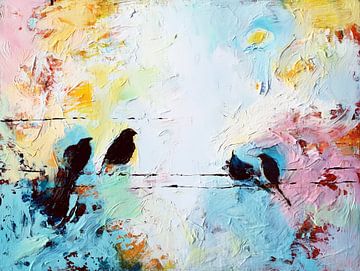 Birds on a Wire Spring Sky van Maria Kitano