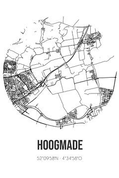 Hoogmade (Süd-Holland) | Karte | Schwarz-Weiß von Rezona