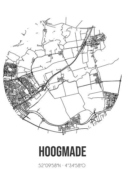 Hoogmade (Zuid-Holland) | Landkaart | Zwart-wit van Stad & Wand