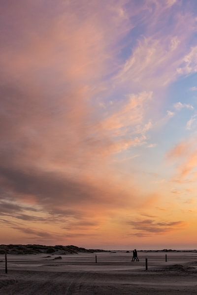 Colourful sunset on the beach of Zeeland by Peter Haastrecht, van