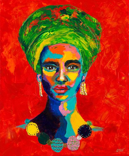 African women in red - Mixed media art