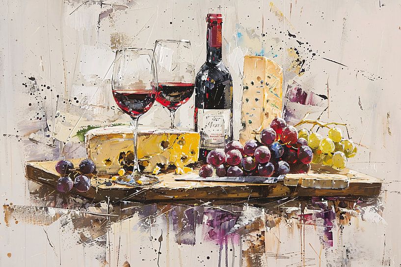 Nature morte au vin, au fromage et au raisin par Art & Soul Creations
