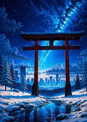 Torii Poort Sneeuw Winter Japan Stadsgezicht van Ruzerin