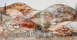 Japandi autumn mountains in current earthy colours