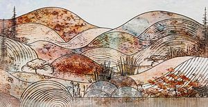 Montagnes d'automne Japandi dans des couleurs terreuses actuelles