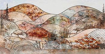 Japandi autumn mountains in current earthy colours