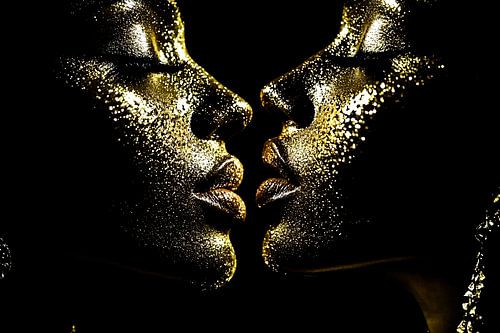 Zwart-gouden gezichtssilhouetten kunst