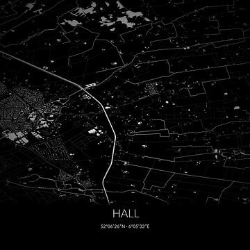 Zwart-witte landkaart van Hall, Gelderland. van Rezona