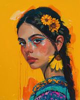 Portret van een vrouw met zonnebloemen