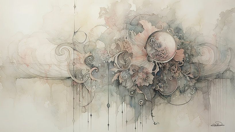 abstrait orange-bleu et rose dans des couleurs douces par Gelissen Artworks