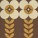 Retro Scandinavisch design geïnspireerde bloemen en bladeren in bruin, geel, beige van Dina Dankers thumbnail