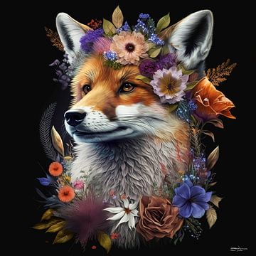 fox with flowers by Gelissen Artworks