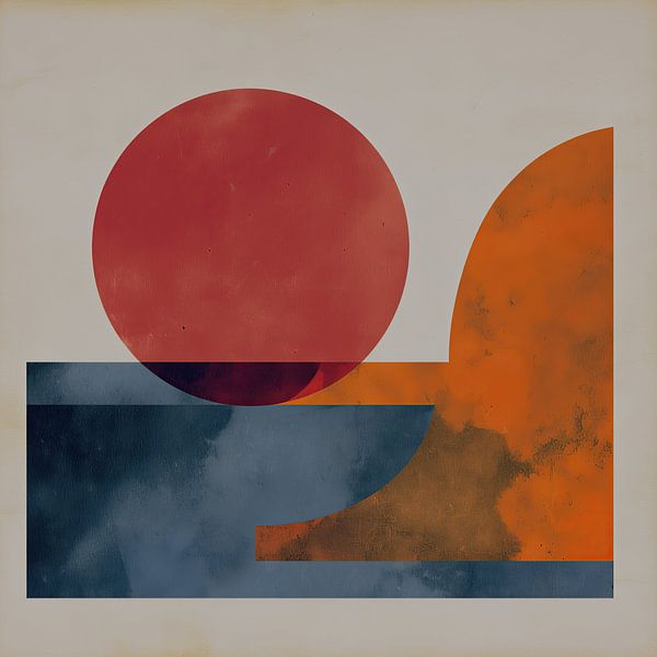 Paysage abstrait avec soleil et montagne par Blues & Hues