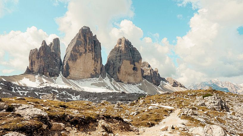 Majestic Three Peaks in South Tyrol - iconic mountain massif of the Dolomites, spectacular in light, shape and alpine landscape by Miriam Schwarzfischer Fotografie