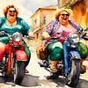 2 femmes sociables qui font de la moto sur De gezellige Dames