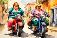 2 gezellige dames aan het motor rijden